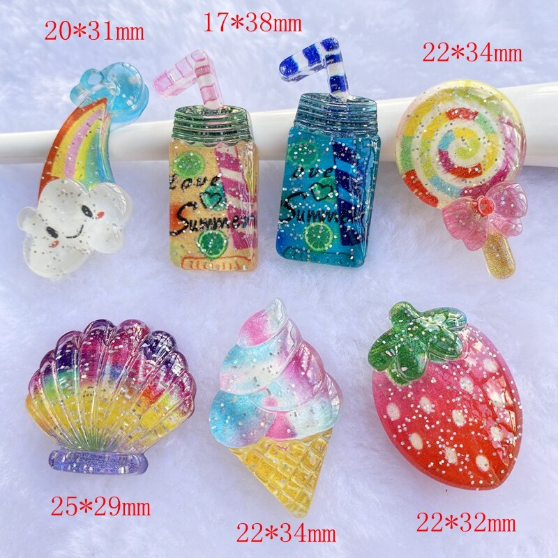 7 st/lot hartsblandning glänsande små saker platt rygg cabochon scrapbooking hår rosett centrum utsmyckningar gör-det-själv tillbehör  c62