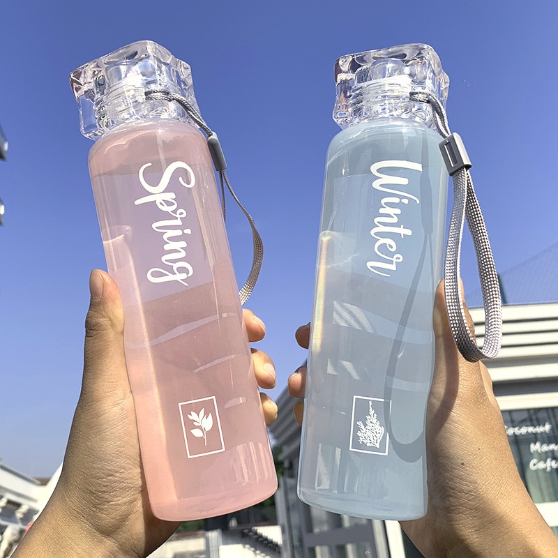 Glasflaske kawaii slik farve krystal vandflaske 420ml lækagesikre piger mælk te juice drinkware til studerende