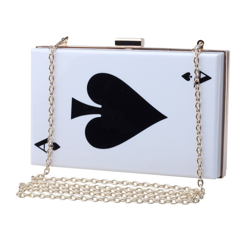 Clutch avondtas bruiloft feest speelkaartenprint dames portemonnee dinerfeest kleine lip acryl handtas
