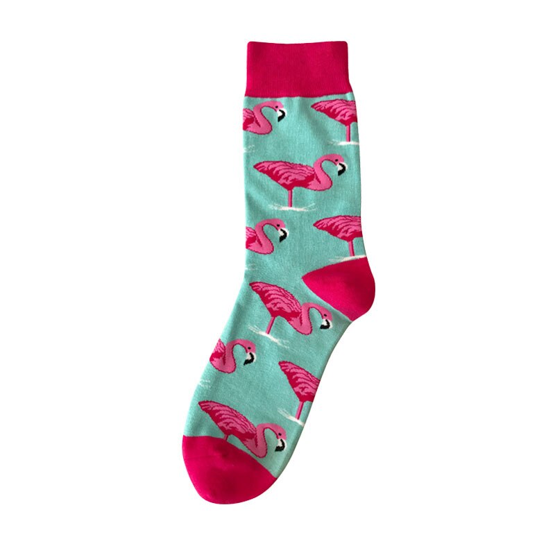 3 par/lot unisex höst/vinter strumpor utomhus standard bomullsstrumpor creativr tecknade strumpor antifriktionsstrumpor som andas: Grön flamingo
