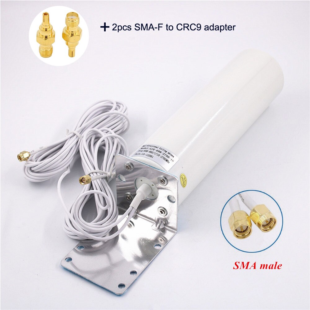 3g 4g lte antenne lang rekkevidde 12 dbi omni utendørs antenne 2.4 ghz crc 9 ts9 sma hannkontakt med 5m kabel til huawei ruter modem: Legg til 2 stk crc 9
