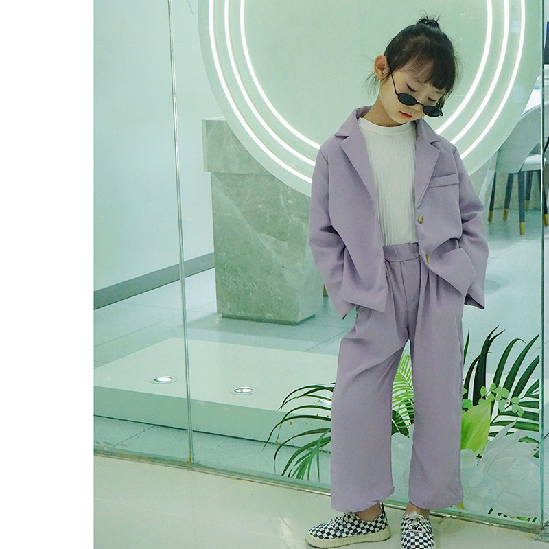 Bléiser-Conjunto de ropa para niños de 3 a 8 años, traje de dos piezas de manga larga, color morado, para primavera y otoño