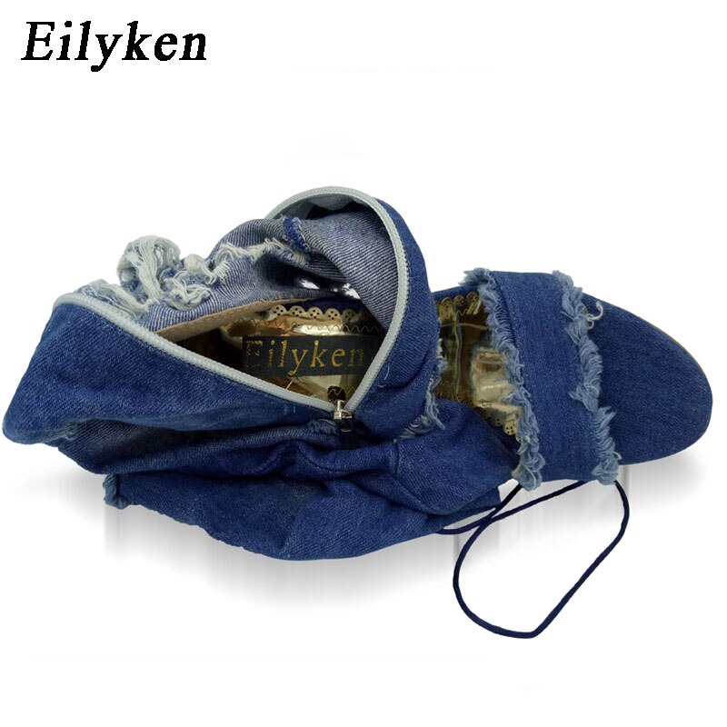 Eilyken Vrouwen Sandalen Zomer Overknee Denim Gladiator Sandalen Laarzen Knie Hoge Open Teen Boot Vrouw Schoenen Hemelsblauw Maat 40