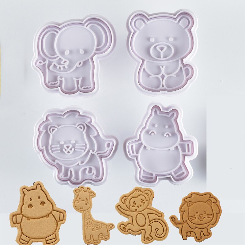 Molde para pastel de dibujos animados en 3D, molde para galletas, con prensa de sello, 4 Uds., cortador de galletas, utensilios para horneado y pastelería