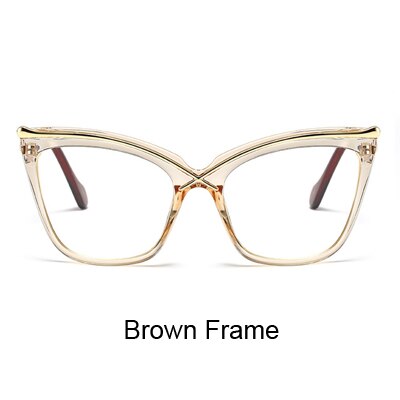 Ralferty Oversized Cat Eye Glasses Transparent Frame Women Retro Big Optical Eyeglasses Frames Clear Eyewear Accessories F92107: Brown Frame