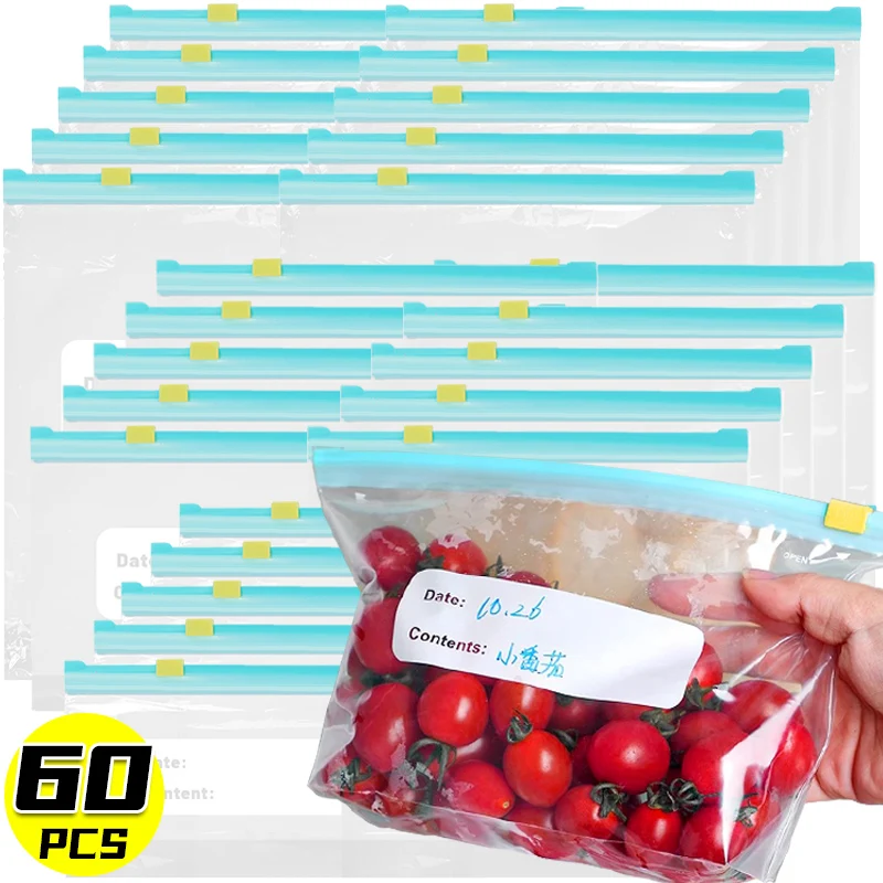 Sacs de conservation des aliments réutilisables, sac Transparent scellé à fermeture éclair pour réfrigérateur de cuisine, sac frais à fermeture éclair, conteneurs de scellage en plastique pour Camping