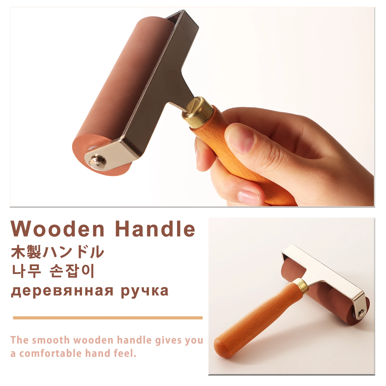 100mm Rubber Roller Install Tool Wooden Handle Stainless Steel Welding Art Craft Wall Painting Car Soundproofing for Boat Deck