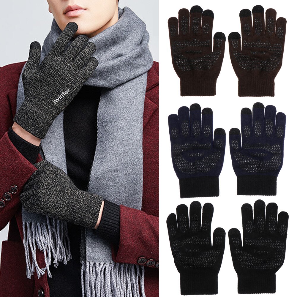 Touch Screen Gloves Sport Cycling Full Finger Mittens Thick Plush Autumn Winter Thick Warm Knitted Wool Mitts