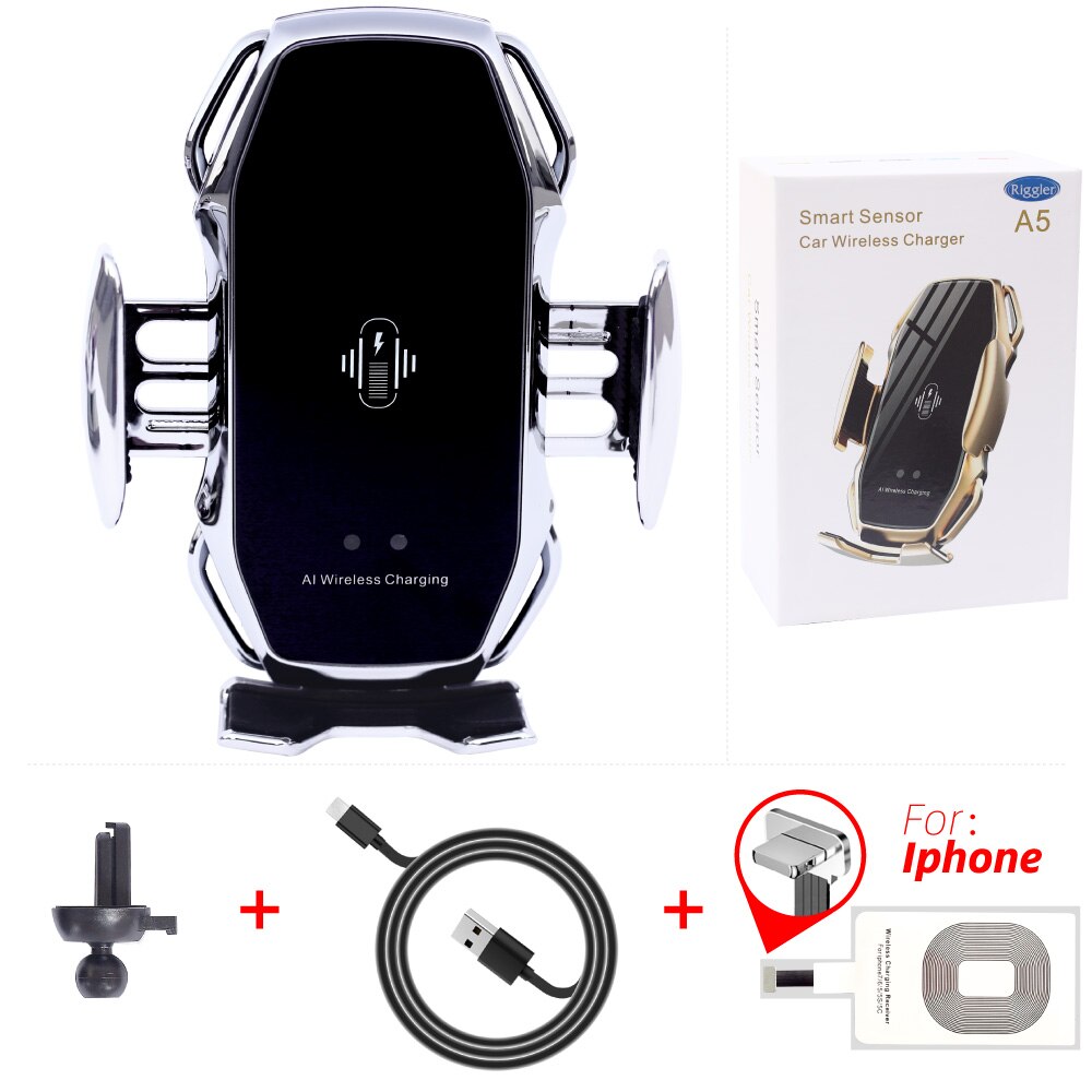 10W Car Wireless Phone Charger Automatic Clamp Charge Tough Glass Panel Holder foriphone 11pro 11 XS forHuawei Mate30pro P30pro: Silver foriphone