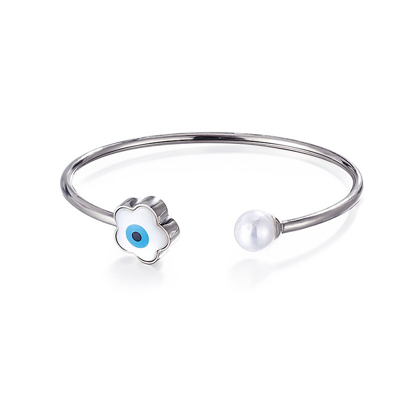 Lucky eye tyrkisk onde øje charme armbånd guld og sølv farve manchet justerbare stål smykker hamsa hånd/kløver/ hjerte: Blomst sølv