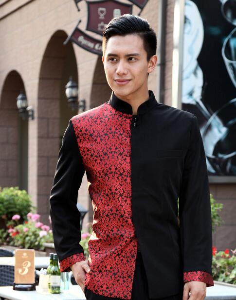 Restaurant Food Service Waiter Uniform Long Sleeve KTV Waitress Jacket Women Men Chef Jacket Hotel Uniforms Cafe Chef Jacket 9: men red / L