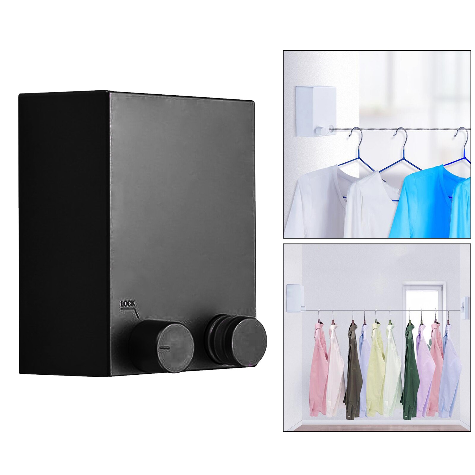 Retractable Clothesline Outdoor Indoor Laundry Line Hanging Clothing Drying Rack Clothesline Wire Rope: Black