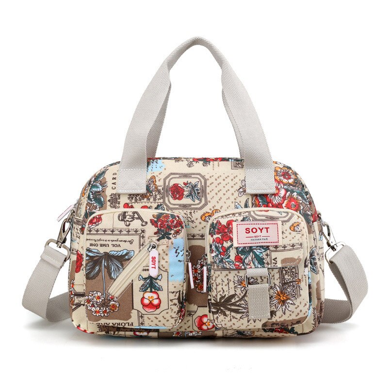 SOYT Brand popular Flowers and animals pattern Nylon women handbags shoulder bag for female printing messenger bags: Postcard