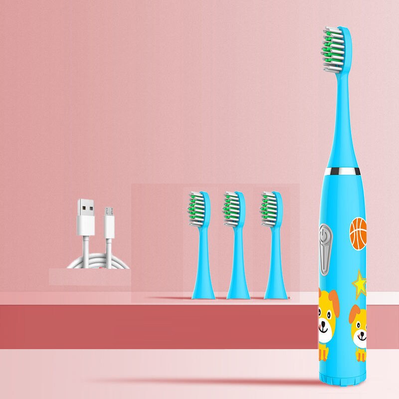 Children Electric Toothbrush Heads Smart Electric Teeth Brush Battery models/Rechargeable Replacement Brush Heads Kids: blue 4 heads A