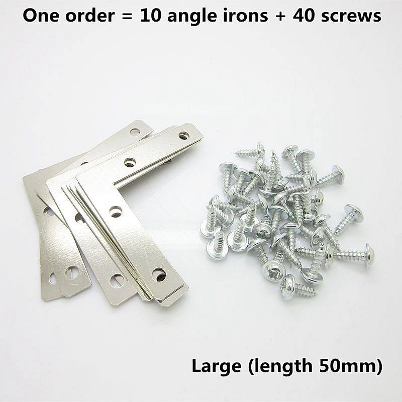 10 L-shaped Flat Corner Furniture Accessories Fixtures Frame Angle Iron 90 Degree Angle Iron For Fixing The Edge Of The Frame: Large  (Silver)