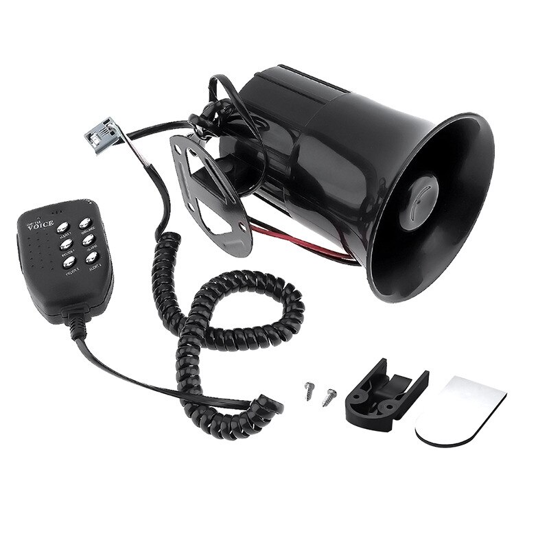 12V 6 Geluiden 130DB Luchthoorn Sirene Speaker Black Alarm Hoorn Voor Auto Motorfiets Atv Met Mic: Default Title