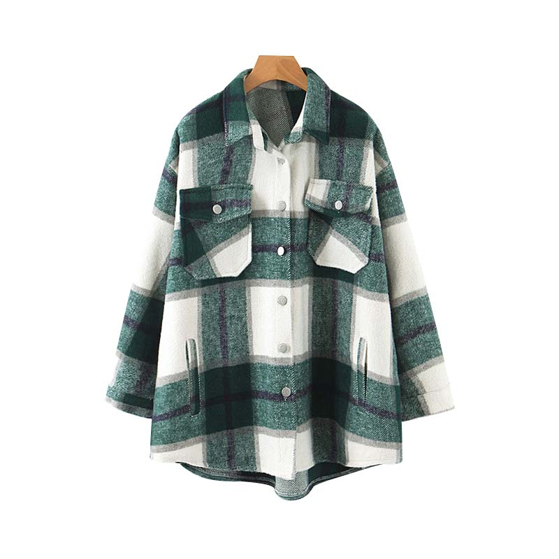 Vadim women plaid oversized jacket checkered pockets loose style long sleeve coat female outwear warm causal tops CA557: XS