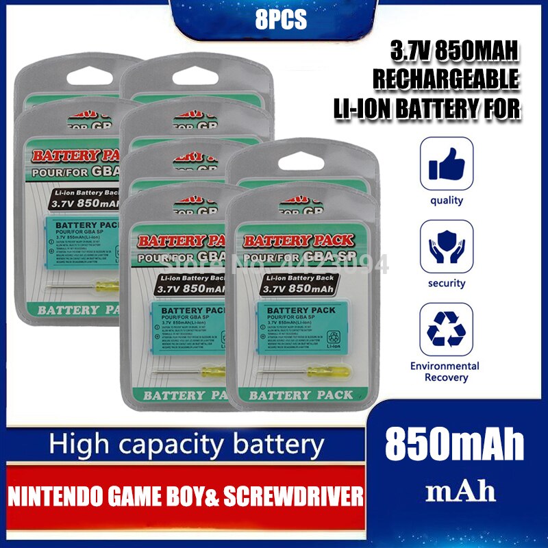 3.7v 850mAh Rechargeable Lithium-ion Battery + Tool Pack Kit for Nintendo Gameboy Advance GBA SP Replacement: 8PCS