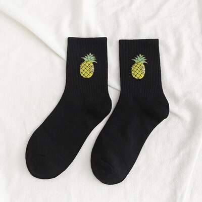 Funny Socks Women Casual Cartoon Fruit Embroidered AVocado Bunching Sock Happy Japanese-Style Harajuku Skateboard Socks: Black