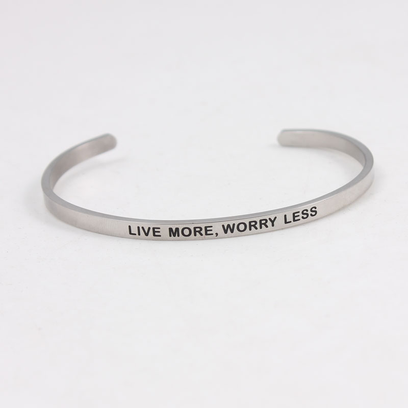 Neuheiten BROTHER Edelstahl Inspirational Positive Zitieren Manschette Mantra Armbänder & Armreifen Für Frauen Beste: LIVE MORE WORRY LESS