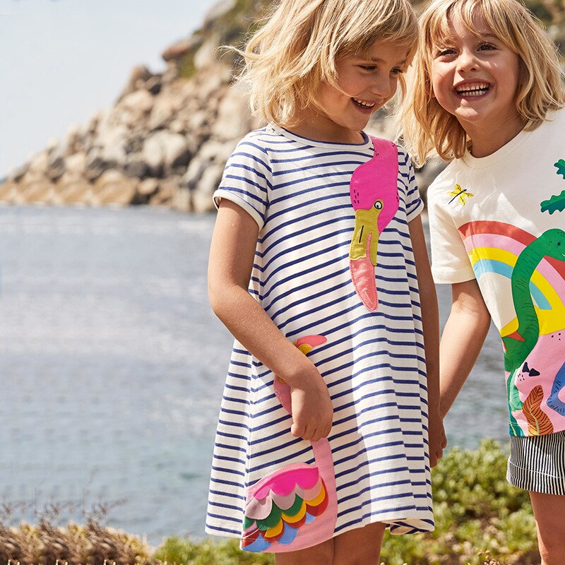 Summer Kids Clothes Girls Dresses O-neck Short Sleeve Children Clothing Beach Dress for Girl Striped School Clothes