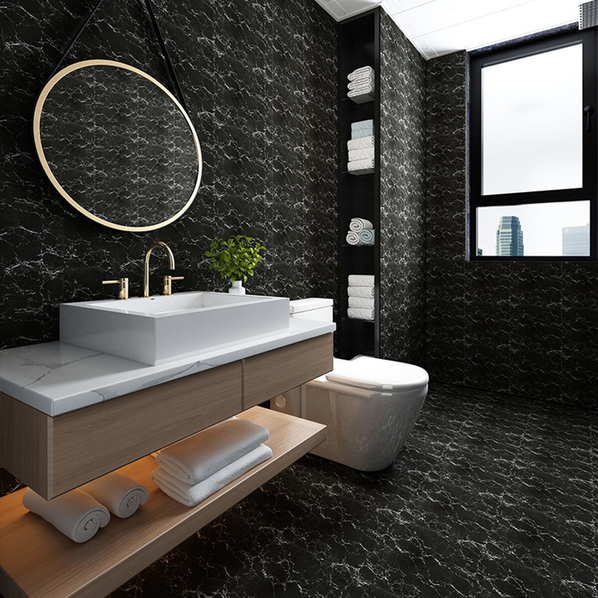 10Pcs Marble Effect Tile Sticker Self-adhesive Waterproof PP Kitchen Bathroom Non-slip Background Wall Decorative Wall Stickers