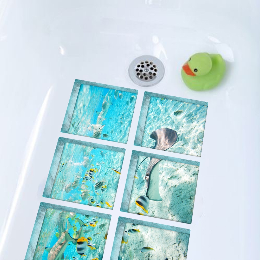 Funlife Antislip Waterdichte Zelfklevende Bad Decals,3D Bad Stickers Voor Kids Douche, de Onderwaterwereld Muursticker Floor