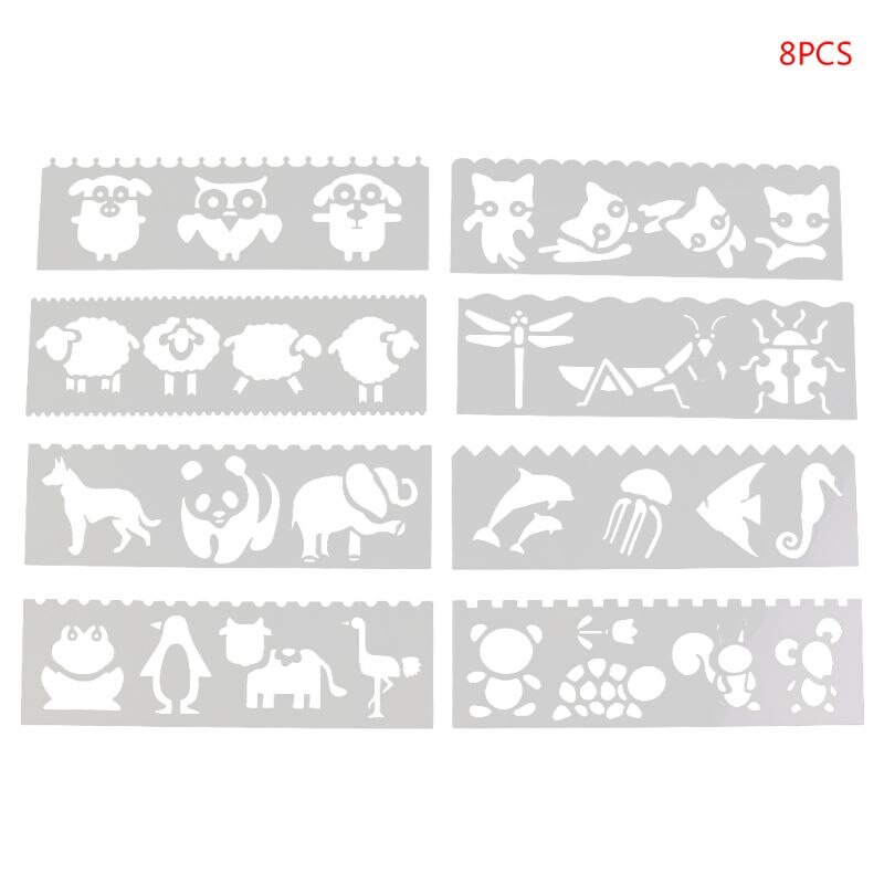 8Pcs/set Kids Plastic Drawing Template Rulers Stencils DIY Painting DIY Making School Supply Tools Craft: Animal