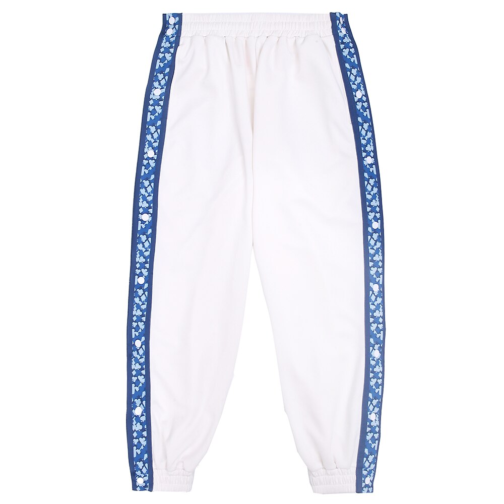 Pantalon de jogging taille moyenne pour homme, pantalon de basket-ball, pleine longueur, rayures noires, fendu, Street Hip Hop, survêtement avec boutons latéraux