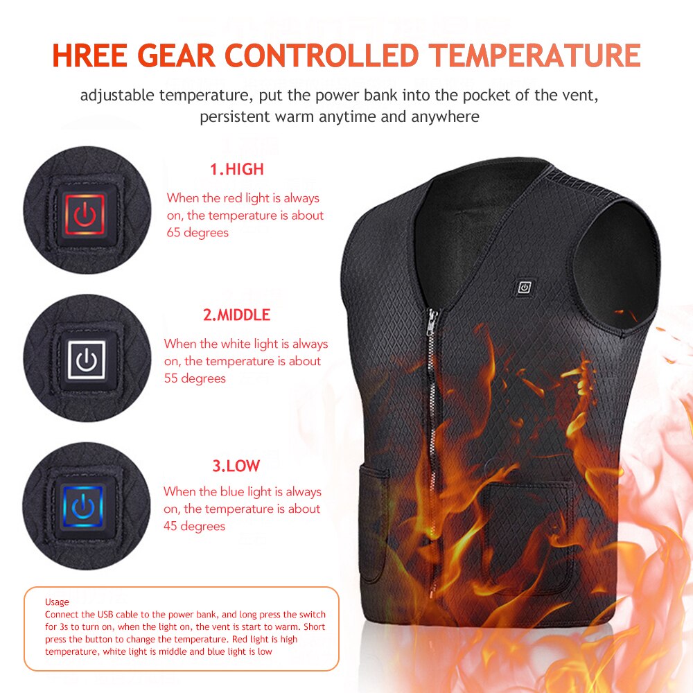 Mannen en Vrouwen Outdoor USB Verwarming Vest Jas Winter Flexibele Elektrische Thermische Kleding Vest Vissen Wandelen Warme Kleren