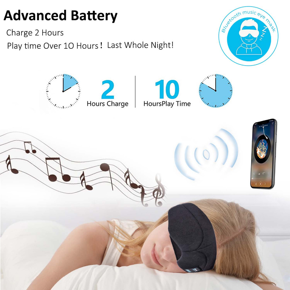JINSERTA Bluetooth Headphone Sleeping Eye Mask Wireless Music Bluetooth Sleep Eye Shades Headset Support Handsfree Washable