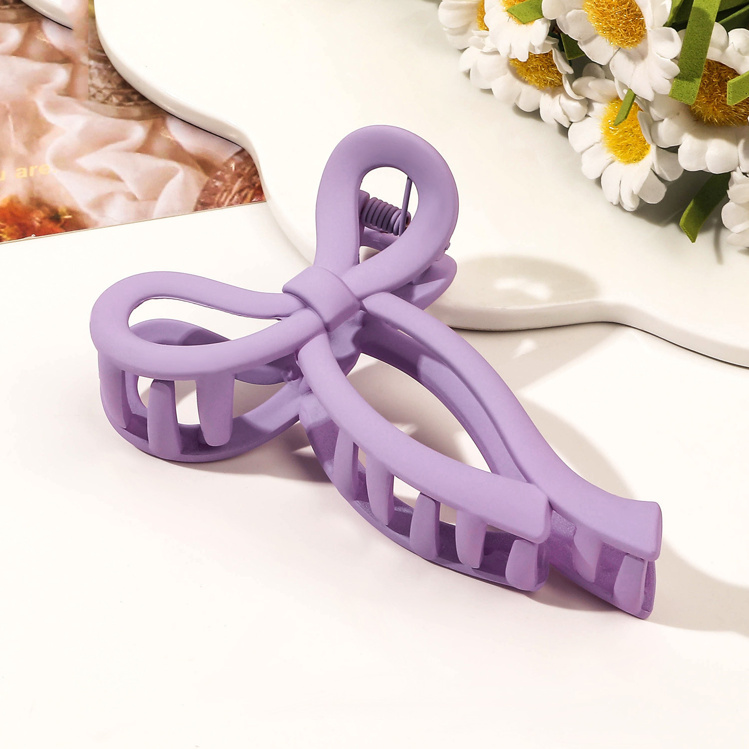 Lazo de cola de caballo, garra grande para el cabello, accesorios para el cabello de cangrejo para mujer, pinzas para el cabello con lazo acrílico sólido, horquillas, pasadores para niñas, diademas: Blanco