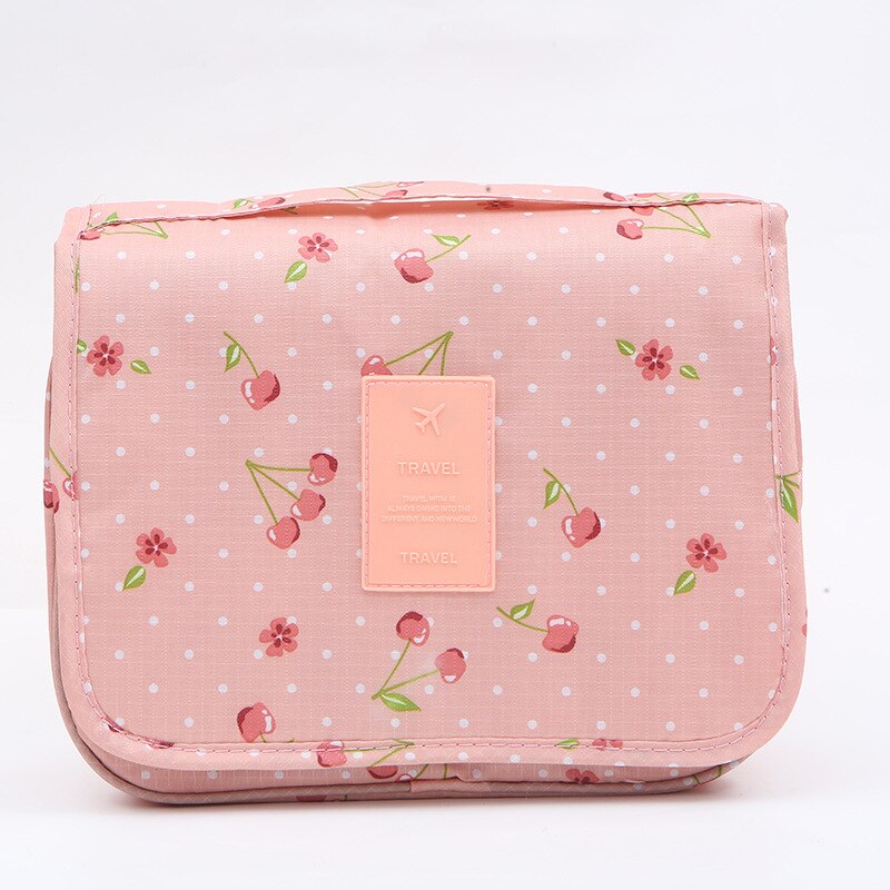 FUDEAM poliester wodoodporny wielofunkcyjny kobiety podróż kosmetyczka toaletowe organizuj Neceser przenośny wiszący worek do mycia łazienki: Pink Cherry