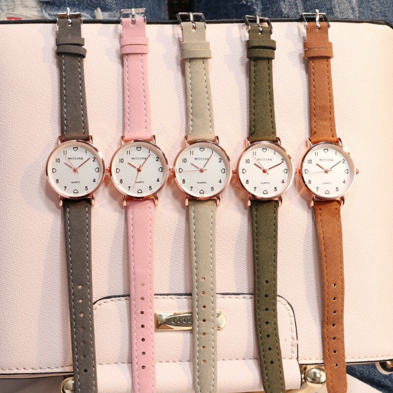 Eenvoudige Vintage Retro Dames Kleine Wijzerplaat Horloge Zoete Lederen Band Horloge Outdoor Sport Polshorloge Horloges Voor Vrouwen