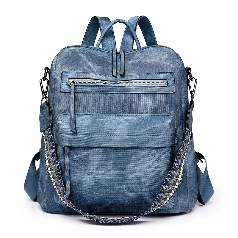 Wasserdichter Rucksack aus Leder für Damen, Diebstahlsicherer Rucksack, umwandelbar, modisch, lässig, Umhängetasche für Reisehandtaschen: Blau
