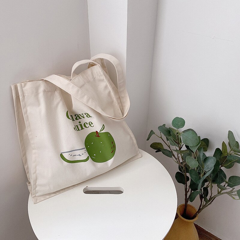 Guave Print Canvas Shopper Tas Voor Vrouwen Vrouwelijke Katoenen Doek Schoudertas Eco Boeken Tote Fruit Boodschappen Tassen Handtas