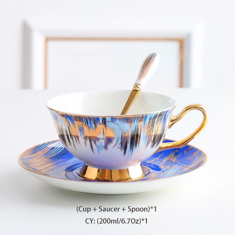 Aurora bone china kaffekop underkop ske sæt 200ml te kop porcelæn te sæt keramisk tekop cafe espresso kop: 1 kaffekop blå
