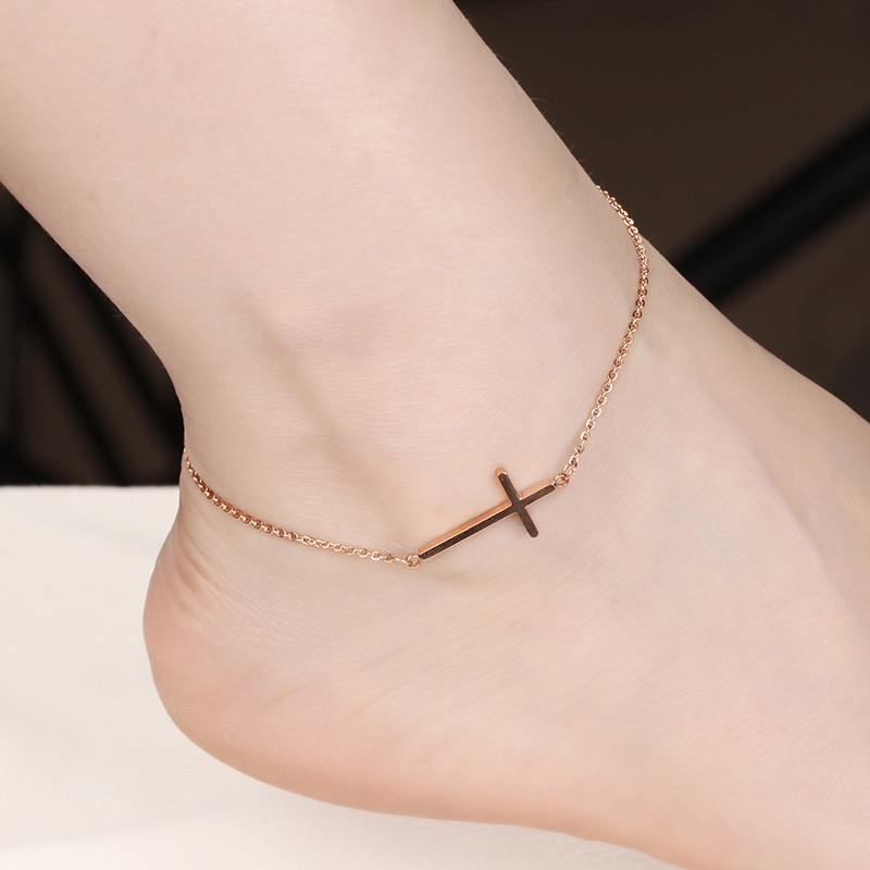 Rvs Cross Enkelband Barefoot Haak Sandalen Voet Sieraden Benen Armband Enkel Enkelbanden
