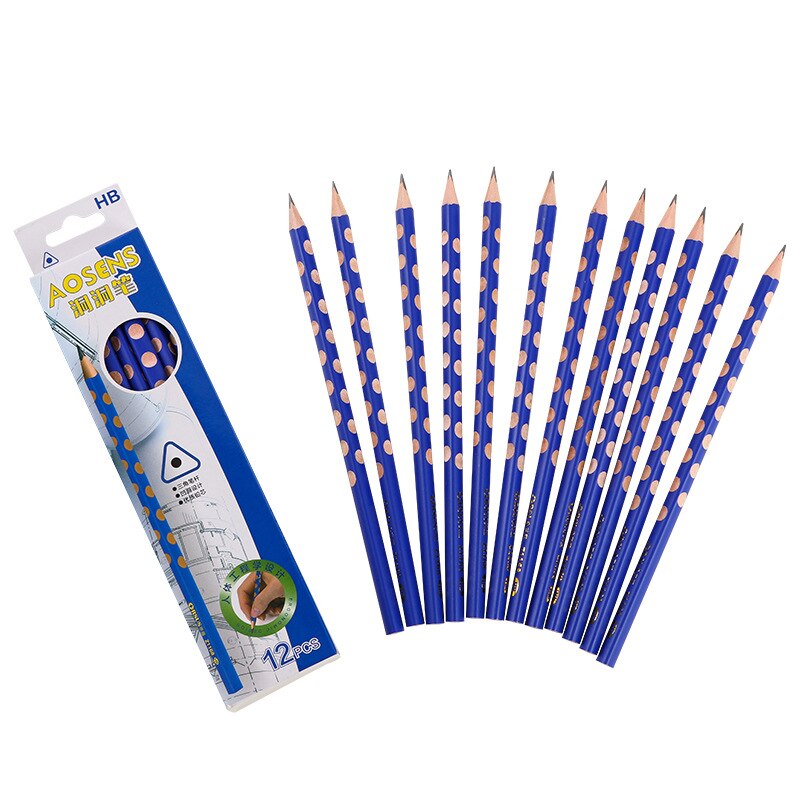 12 Stks/set Gat Potlood Hb Potlood Briefpapier Schrijven Levert Driehoek Leuke Potloden Voor School Basswood Kantoor Kids Lapices: Dark blue