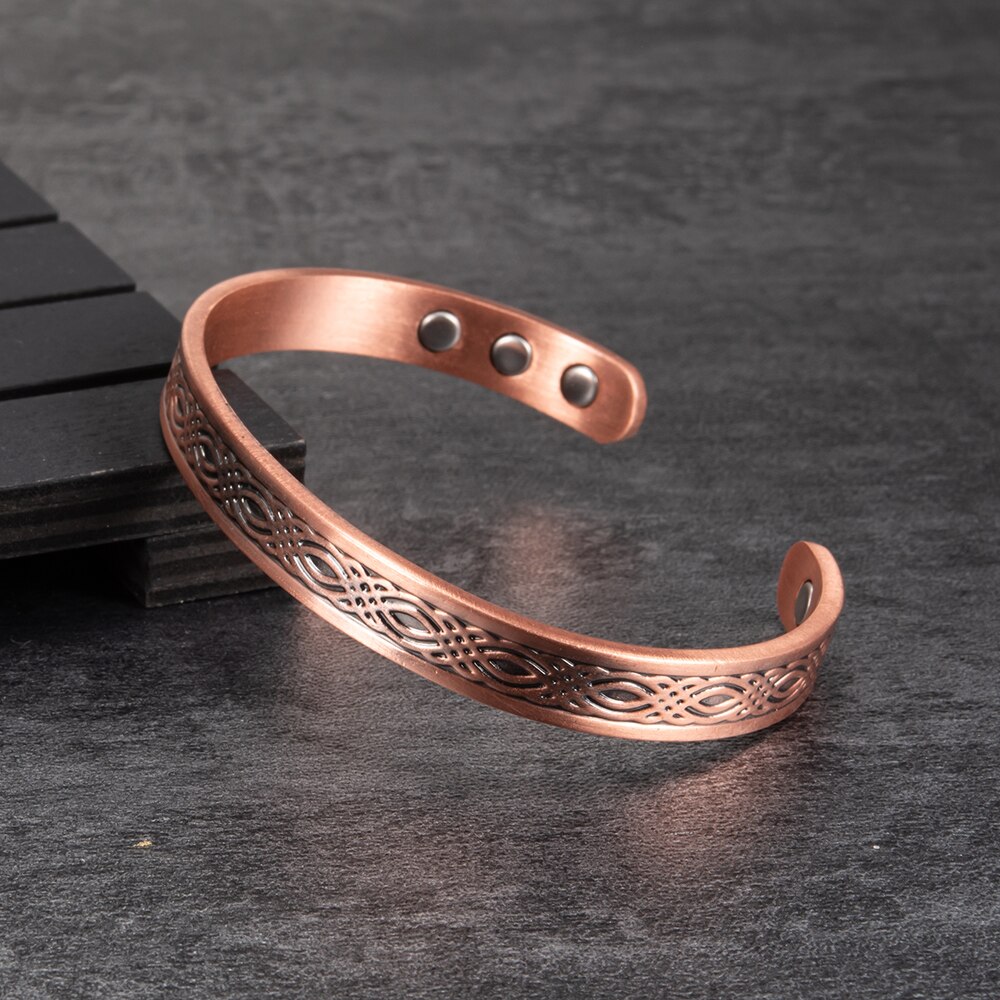 Bracelet magnétique en cuivre véritable pour femmes, ajustable, Vintage, Viking, en cuivre pur, manchette magnétique