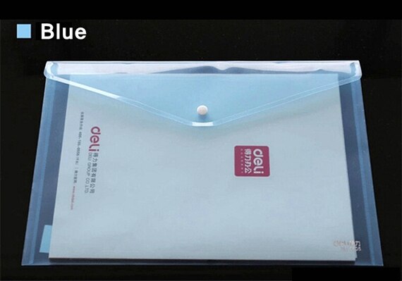 10PCS/LOT Deli 5505/5501 File pocket with button Elastic closure folder documents pocket folder A4 size Blue & white: 5505-Blue