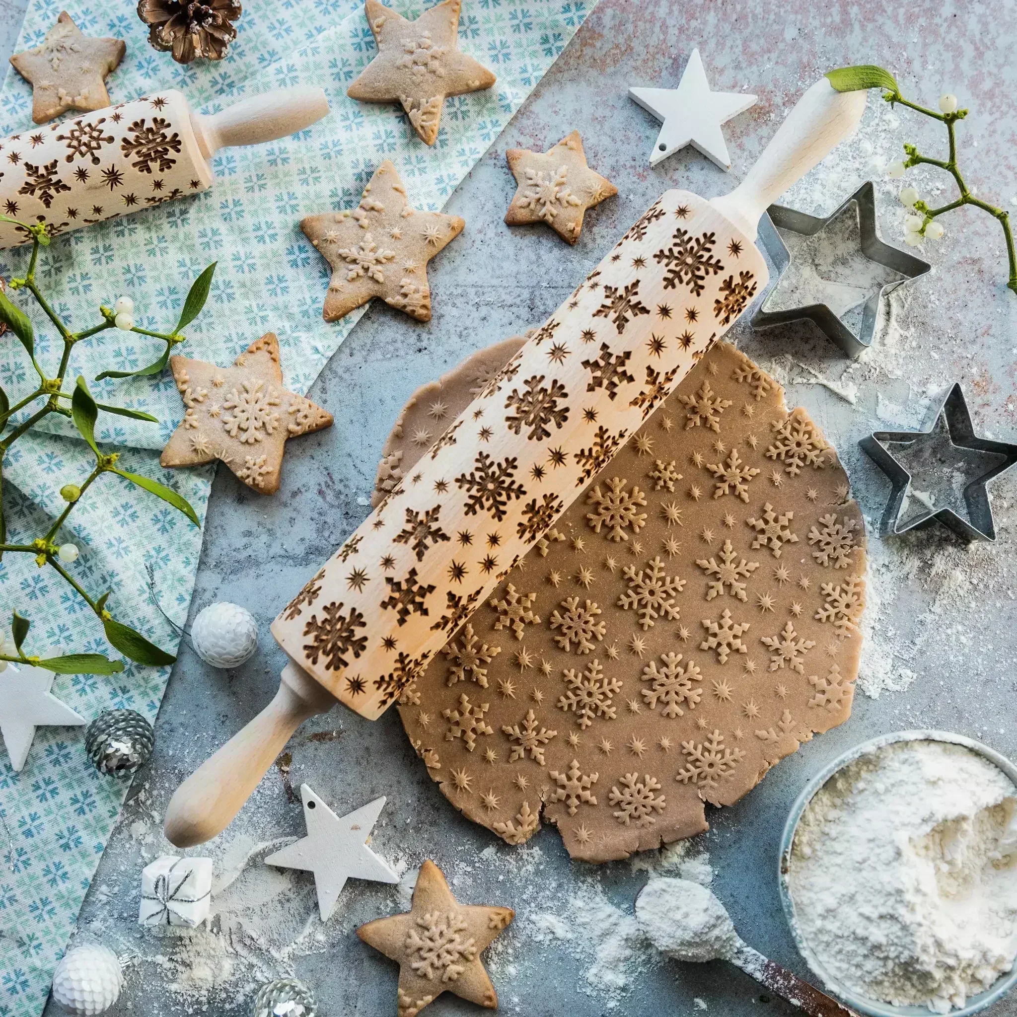 Drucken Nudelhölzer Rock Schneeflocke Elch Holz Prägung Backen Kekse Keks Fondant Kuchen Gemusterte Roller 35*5 cm