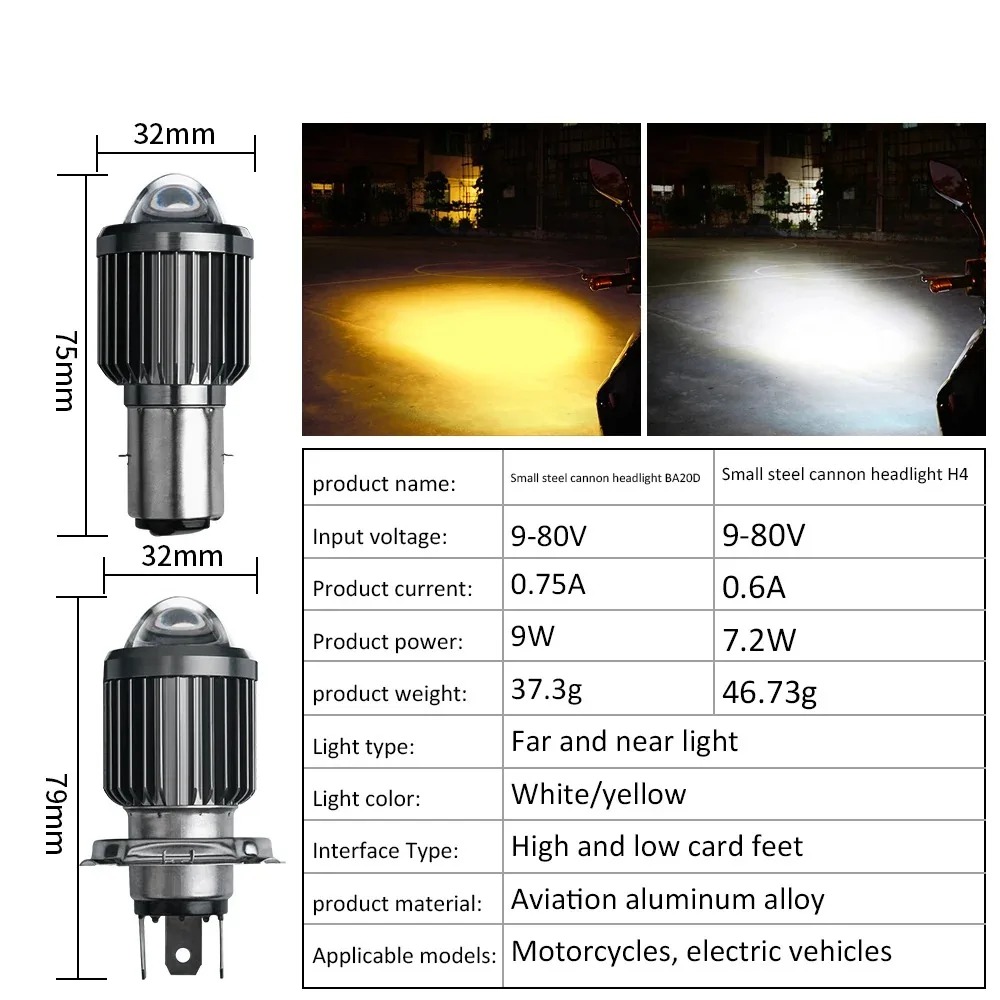 1Pc 10000lm H4 Led Lamp Motorfiets Moto Ba20d Koplamp Lamp Ip68 Csp Lens Geel Wit Lamp Scooter Accessoires Mist Licht