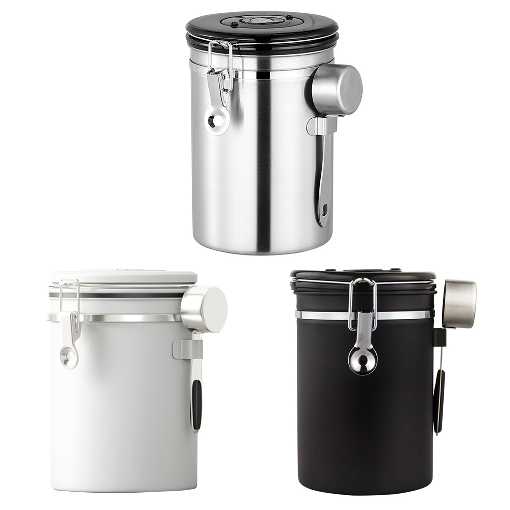Coffee bean sealed tank 304 stainless steel exhaust valve sealed storage tank with spoon dried fruit preservation tank