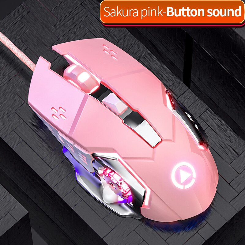 Silent Mouse RGB Color Breathing Gaming Mouse 3200DPI 6 Buttons Ergonomics Mouse USB Wired Mouse For PC Laptops Computer Mice: Pink Sound
