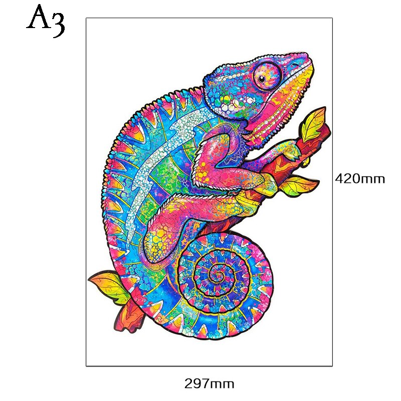 DIY Holz Tier Puzzles Set Spaß Holz Puzzles Für Erwachsene Und Kinder Montessori Interaktive Spiel Spielzeug Puzzle: A3 Chameleon