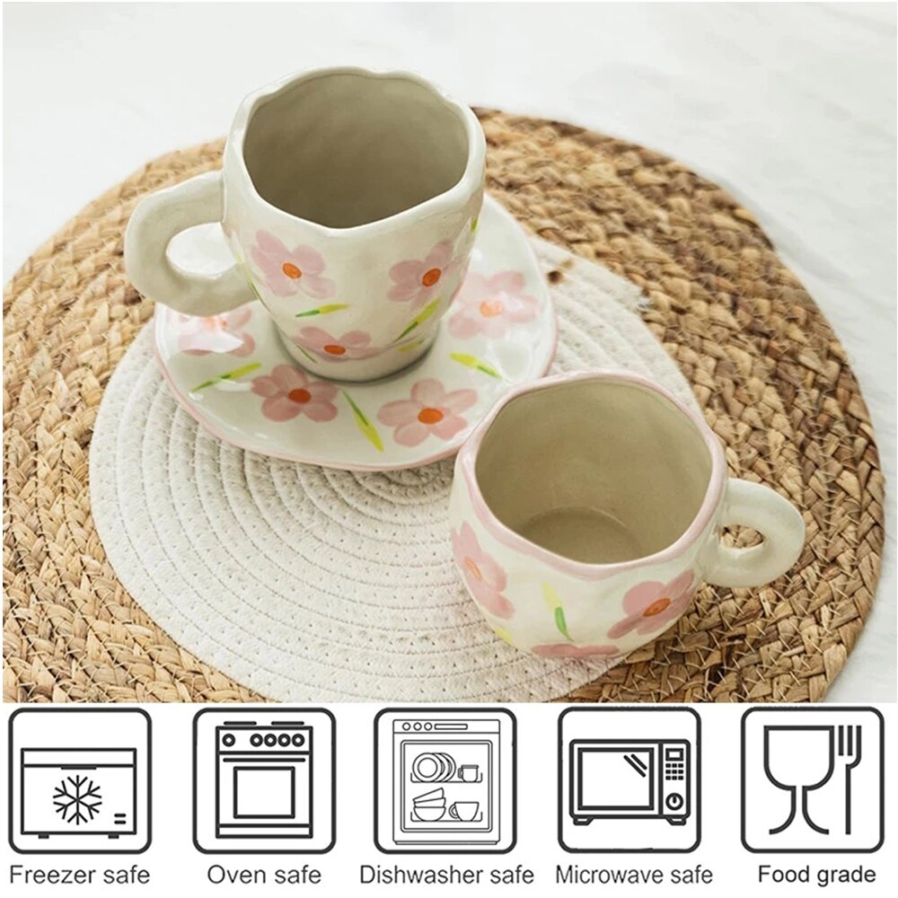 Tasse d'art en céramique avec soucoupe, tasse à eau en céramique avec pince à main, tasse à café, ensemble de tasse à jus de lait pour le petit déjeuner,