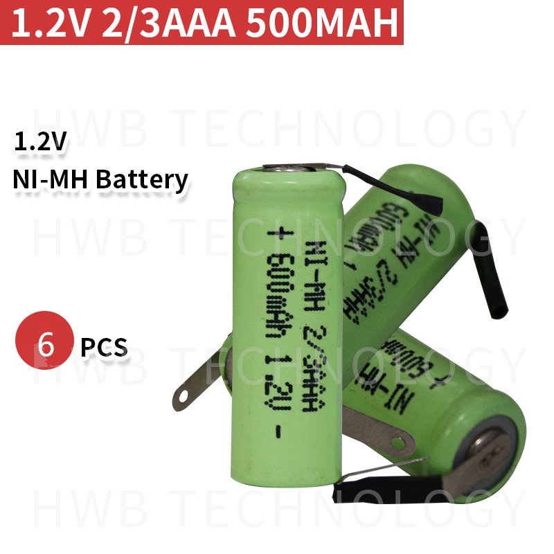 6 stks/partij KX 1.2V 2/3AAA 500mAh Ni-Mh 2/3 AAA Ni-Mh Oplaadbare Batterij Met Pinnen