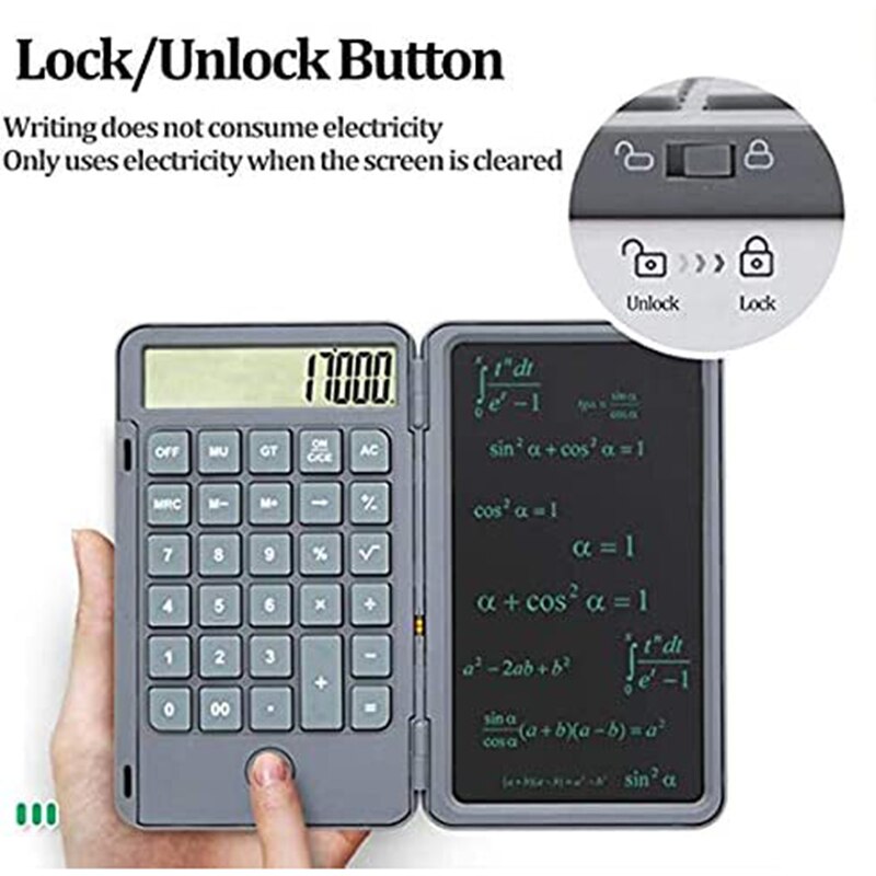 Zienstar Hand-Held Rechargeable Inkless Calculator With 6.5 Inch LCD Writing Tablet Lock Button and E-Pen,12 Digit Display