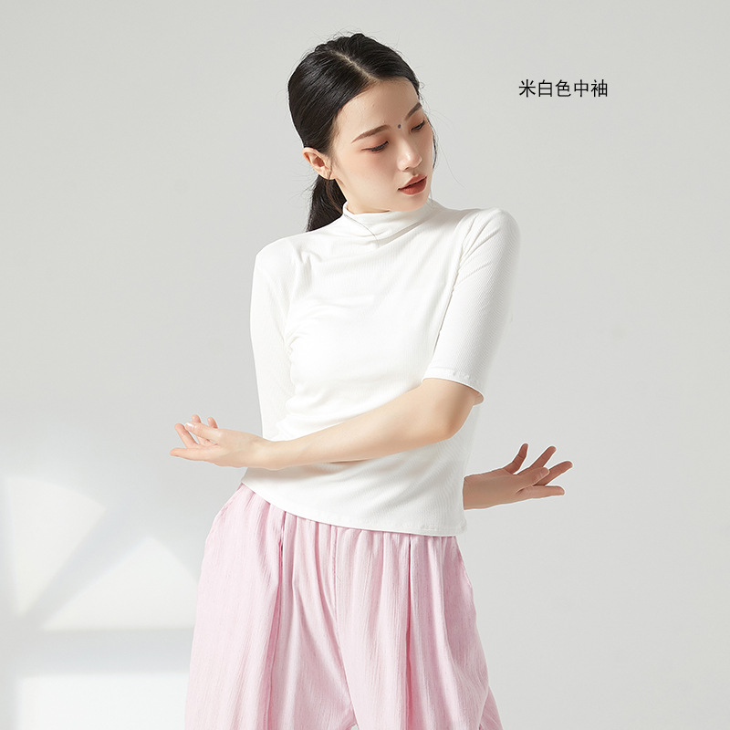 Women Modern Dancewear Long Sleeve High Neck Slim Costume Stage Performance Clothing China Practice Clothes Elastic Tops: XL / Orange